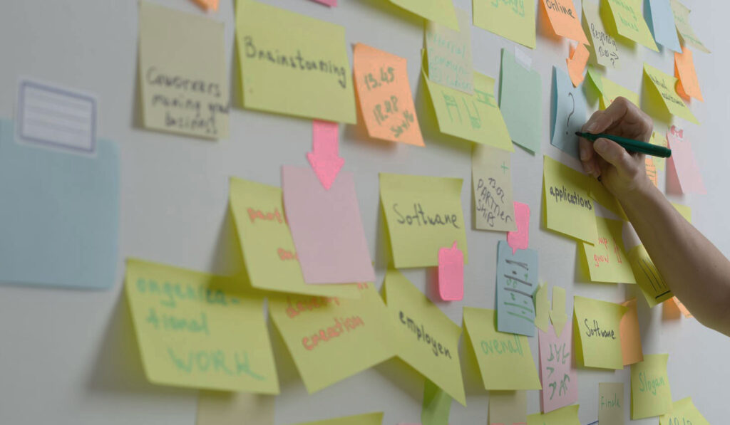 Post its op een whiteboard